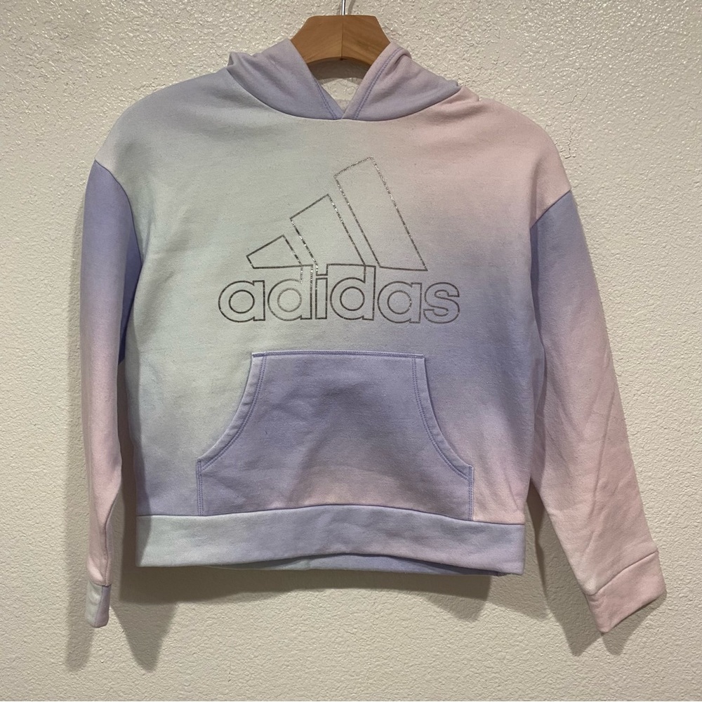 Kids Adidas Girls Purple Logo Pullover Hoodie Sweatshirt Long Sleeve L 12/14